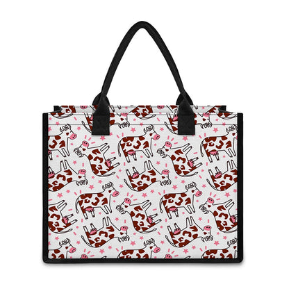 Cartoon Happy Dairy Cow Pattern Print Canvas Tote Bag