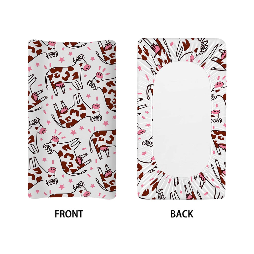 Cartoon Happy Dairy Cow Pattern Print Changing Pad Cover