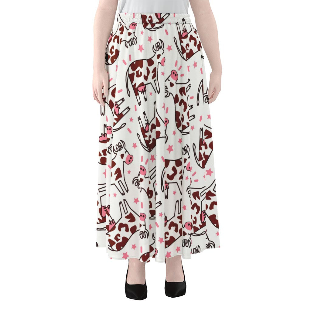 Cartoon Happy Dairy Cow Pattern Print Chiffon Maxi Skirt