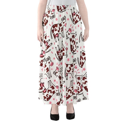 Cartoon Happy Dairy Cow Pattern Print Chiffon Maxi Skirt