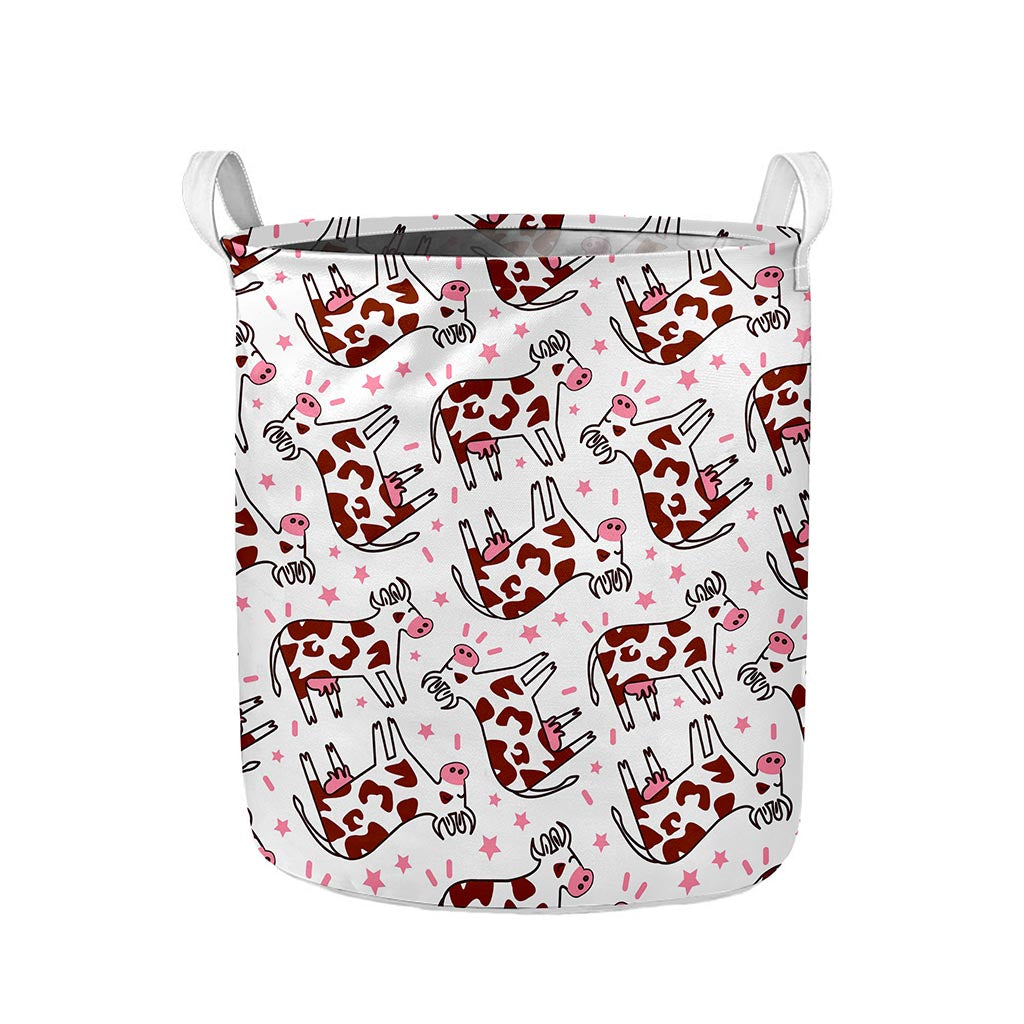 Cartoon Happy Dairy Cow Pattern Print Collapsible Laundry Basket