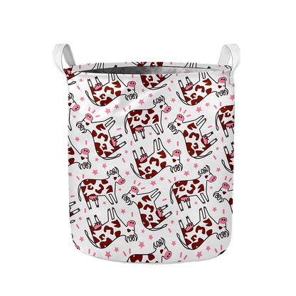 Cartoon Happy Dairy Cow Pattern Print Collapsible Laundry Basket