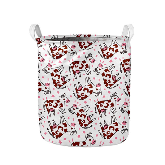 Cartoon Happy Dairy Cow Pattern Print Collapsible Laundry Basket