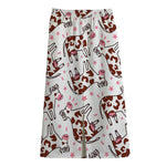 Cartoon Happy Dairy Cow Pattern Print Cotton Front Slit Maxi Skirt