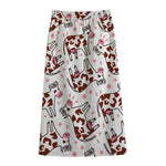 Cartoon Happy Dairy Cow Pattern Print Cotton Front Slit Maxi Skirt