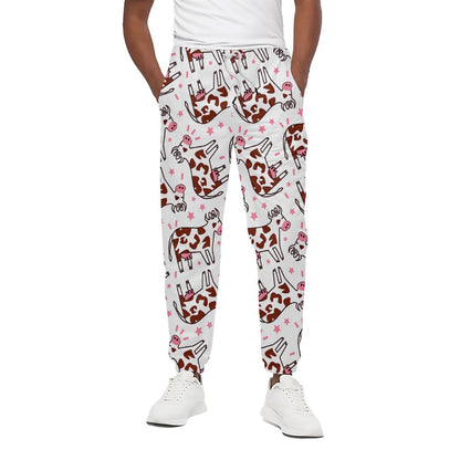 Cartoon Happy Dairy Cow Pattern Print Cotton Pants