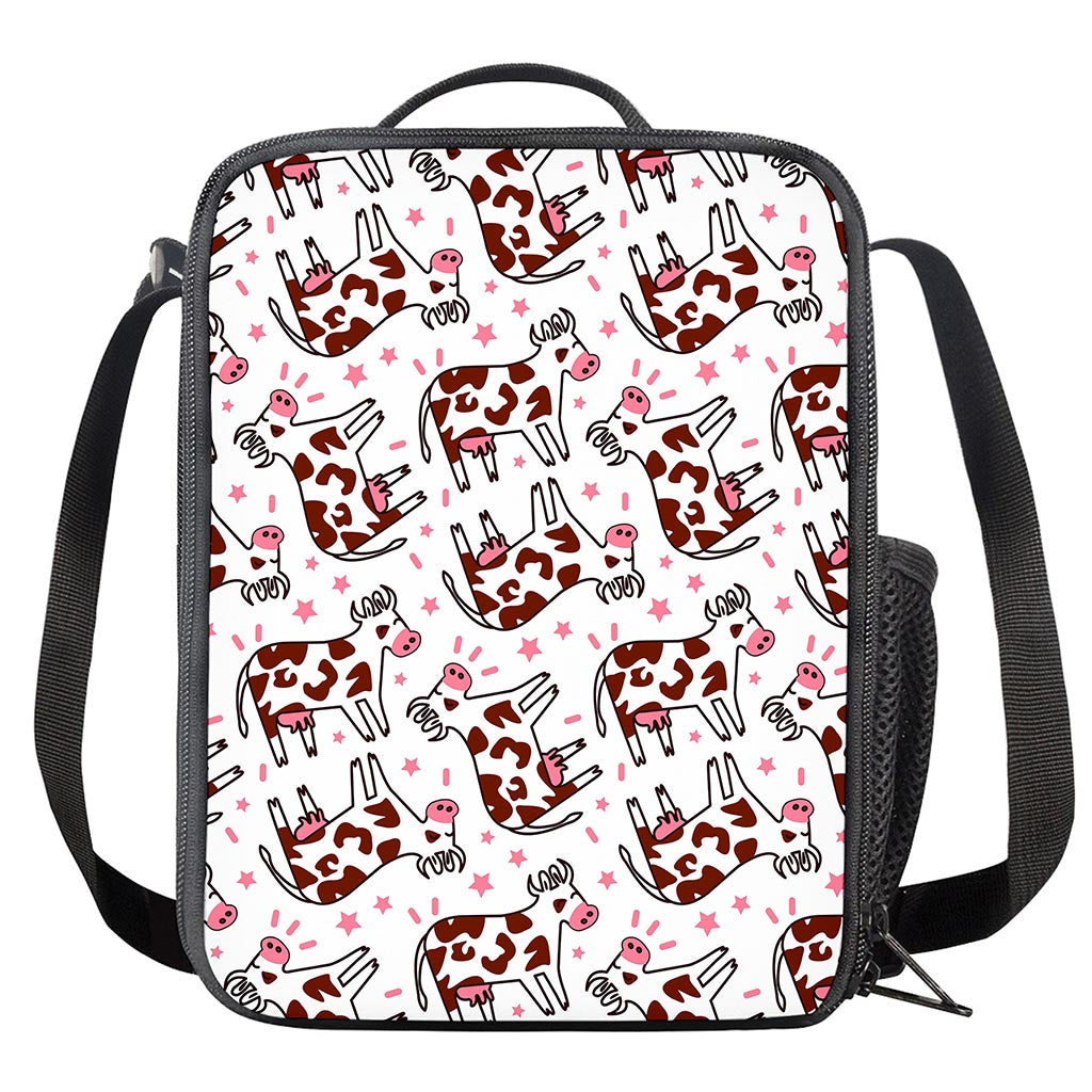Cartoon Happy Dairy Cow Pattern Print Crossbody Lunch Bag