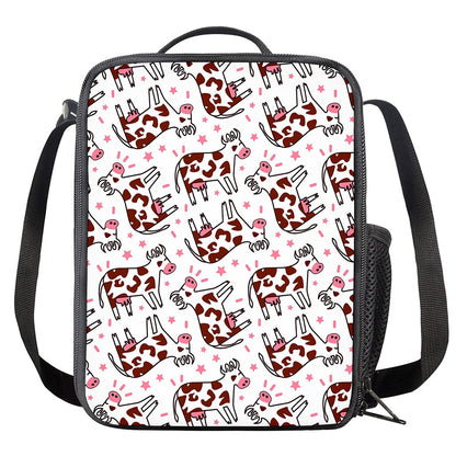 Cartoon Happy Dairy Cow Pattern Print Crossbody Lunch Bag
