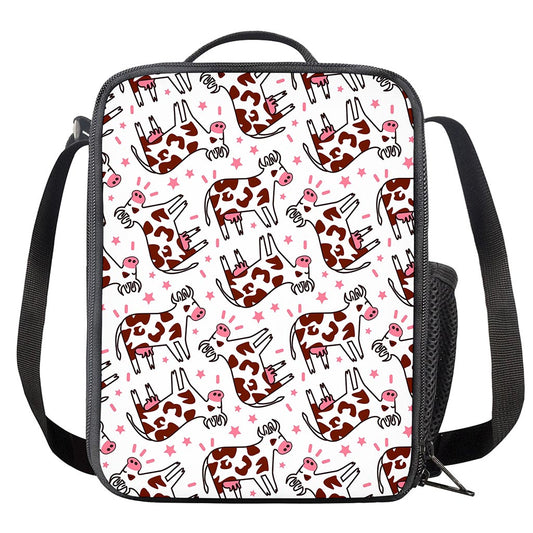 Cartoon Happy Dairy Cow Pattern Print Crossbody Lunch Bag