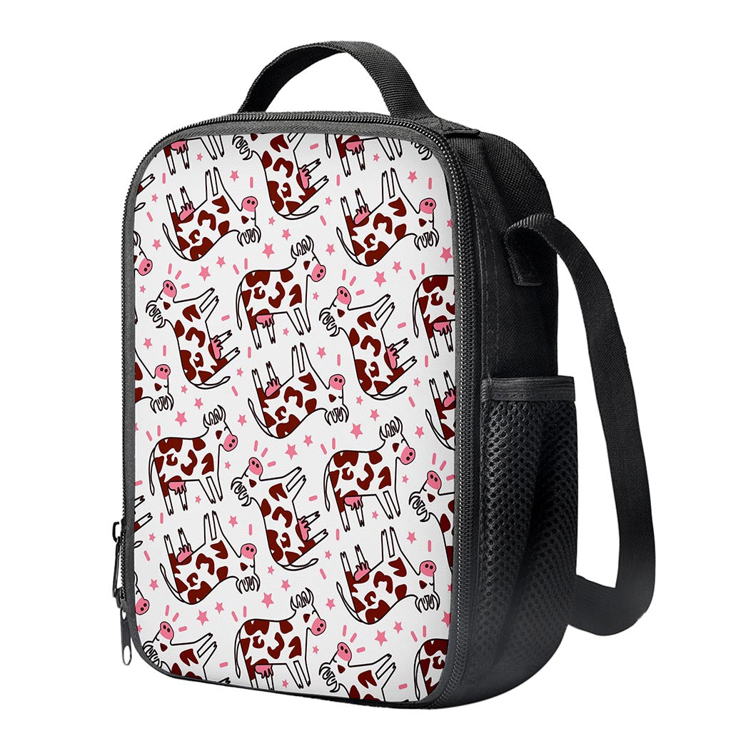 Cartoon Happy Dairy Cow Pattern Print Crossbody Lunch Bag