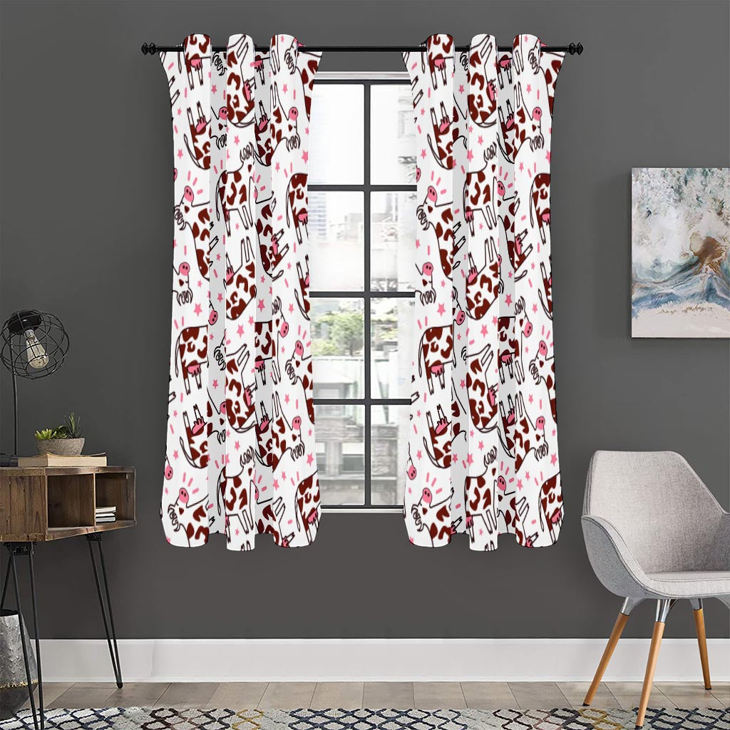 Cartoon Happy Dairy Cow Pattern Print Curtain