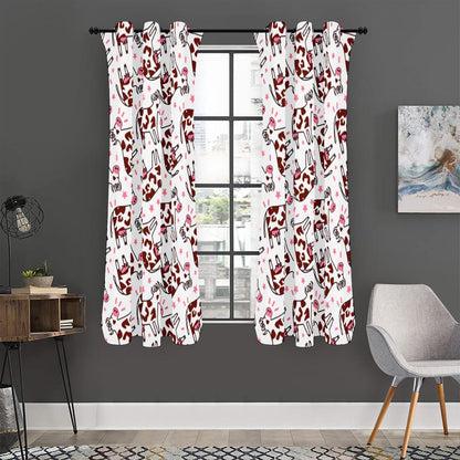 Cartoon Happy Dairy Cow Pattern Print Curtain
