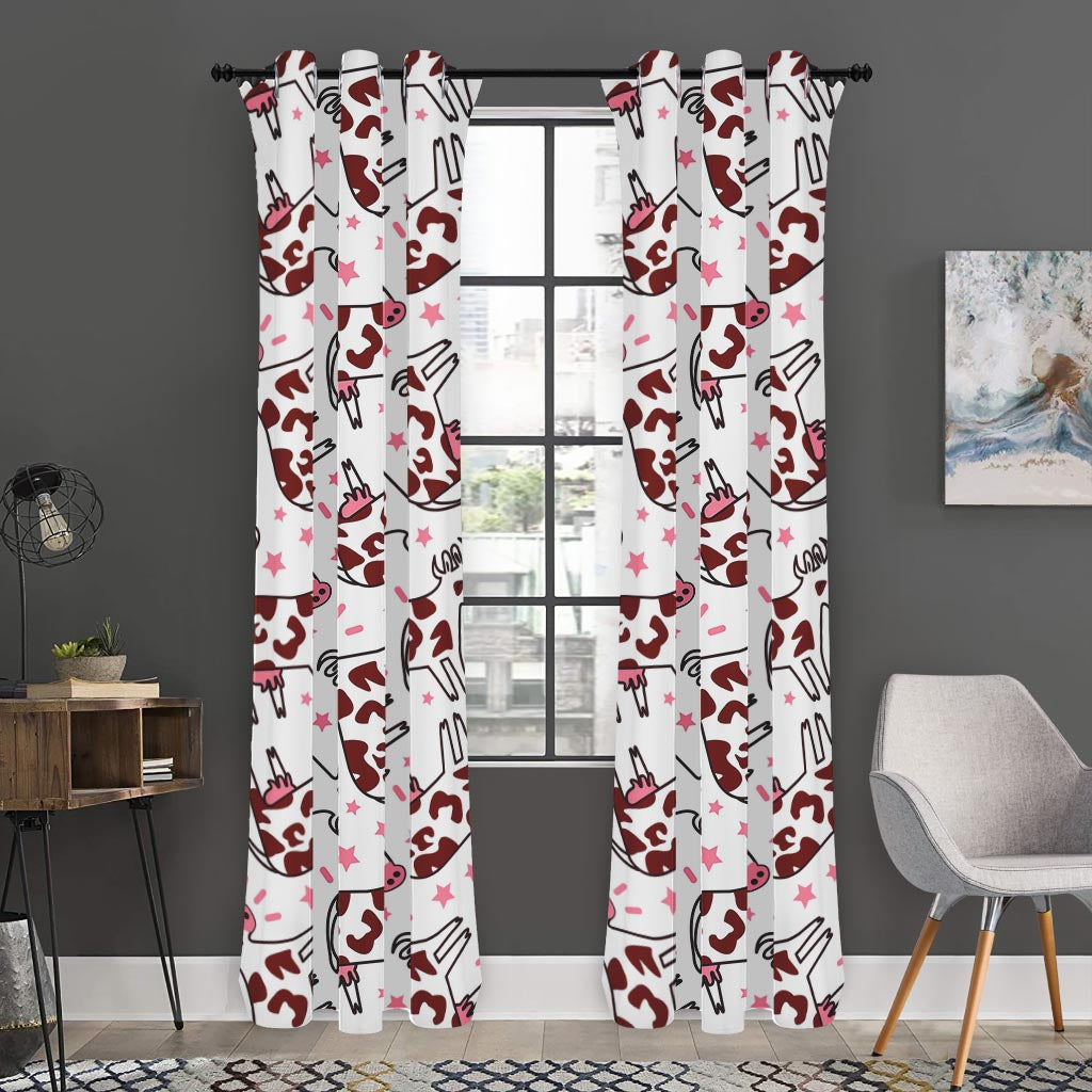 Cartoon Happy Dairy Cow Pattern Print Curtain