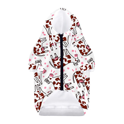 Cartoon Happy Dairy Cow Pattern Print Dog Zip Up Hoodie