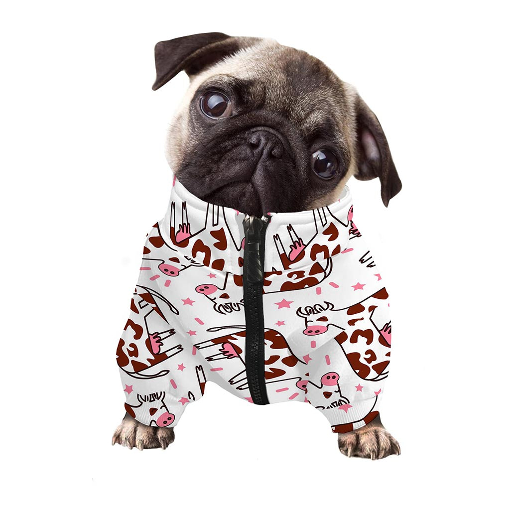 Cartoon Happy Dairy Cow Pattern Print Dog Zip Up Jacket