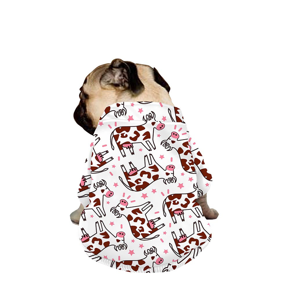 Cartoon Happy Dairy Cow Pattern Print Dog Zip Up Jacket