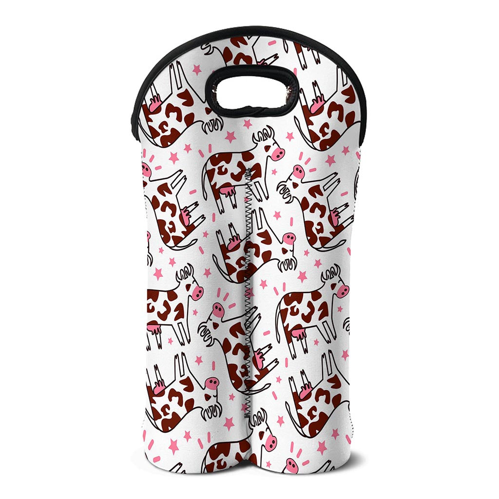 Cartoon Happy Dairy Cow Pattern Print Double Neoprene Wine Tote