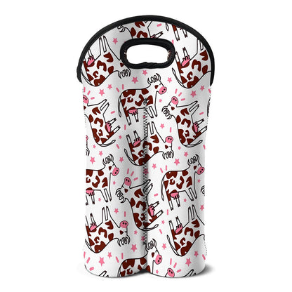Cartoon Happy Dairy Cow Pattern Print Double Neoprene Wine Tote