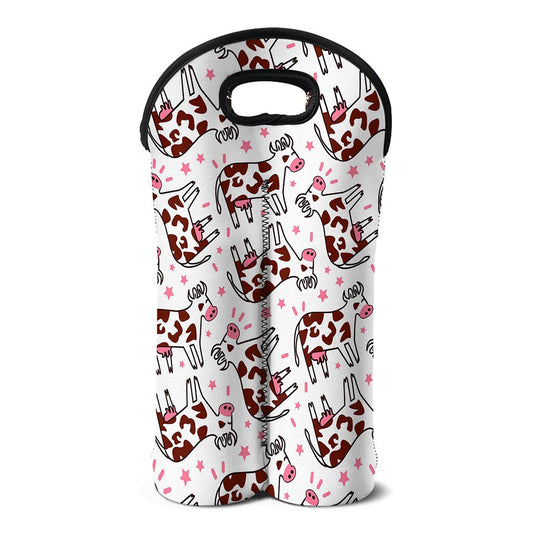 Cartoon Happy Dairy Cow Pattern Print Double Neoprene Wine Tote