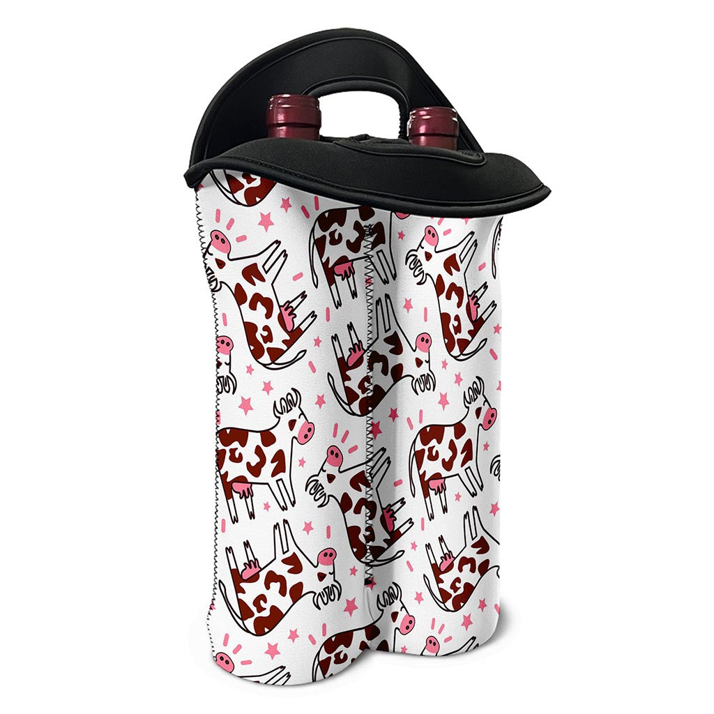 Cartoon Happy Dairy Cow Pattern Print Double Neoprene Wine Tote