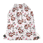 Cartoon Happy Dairy Cow Pattern Print Drawstring Bag