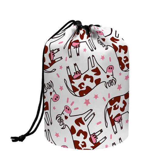 Cartoon Happy Dairy Cow Pattern Print Drawstring Makeup Bag