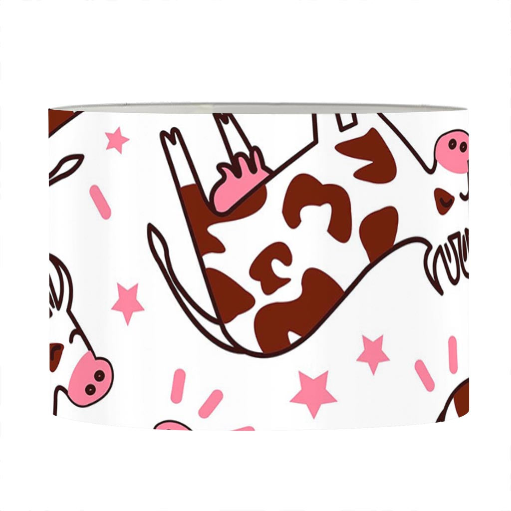 Cartoon Happy Dairy Cow Pattern Print Drum Lamp Shade