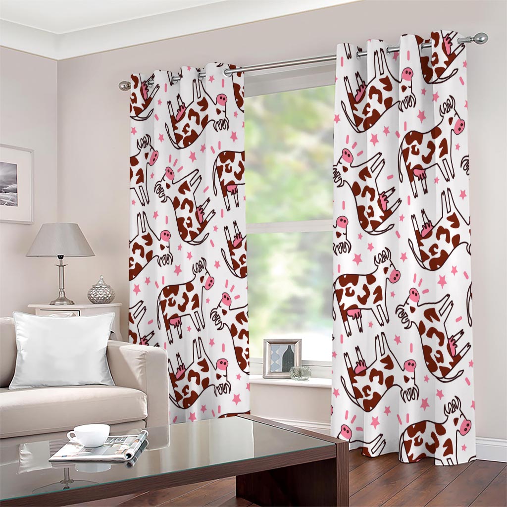 Cartoon Happy Dairy Cow Pattern Print Extra Wide Grommet Curtains