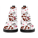 Cartoon Happy Dairy Cow Pattern Print Flat Ankle Boots