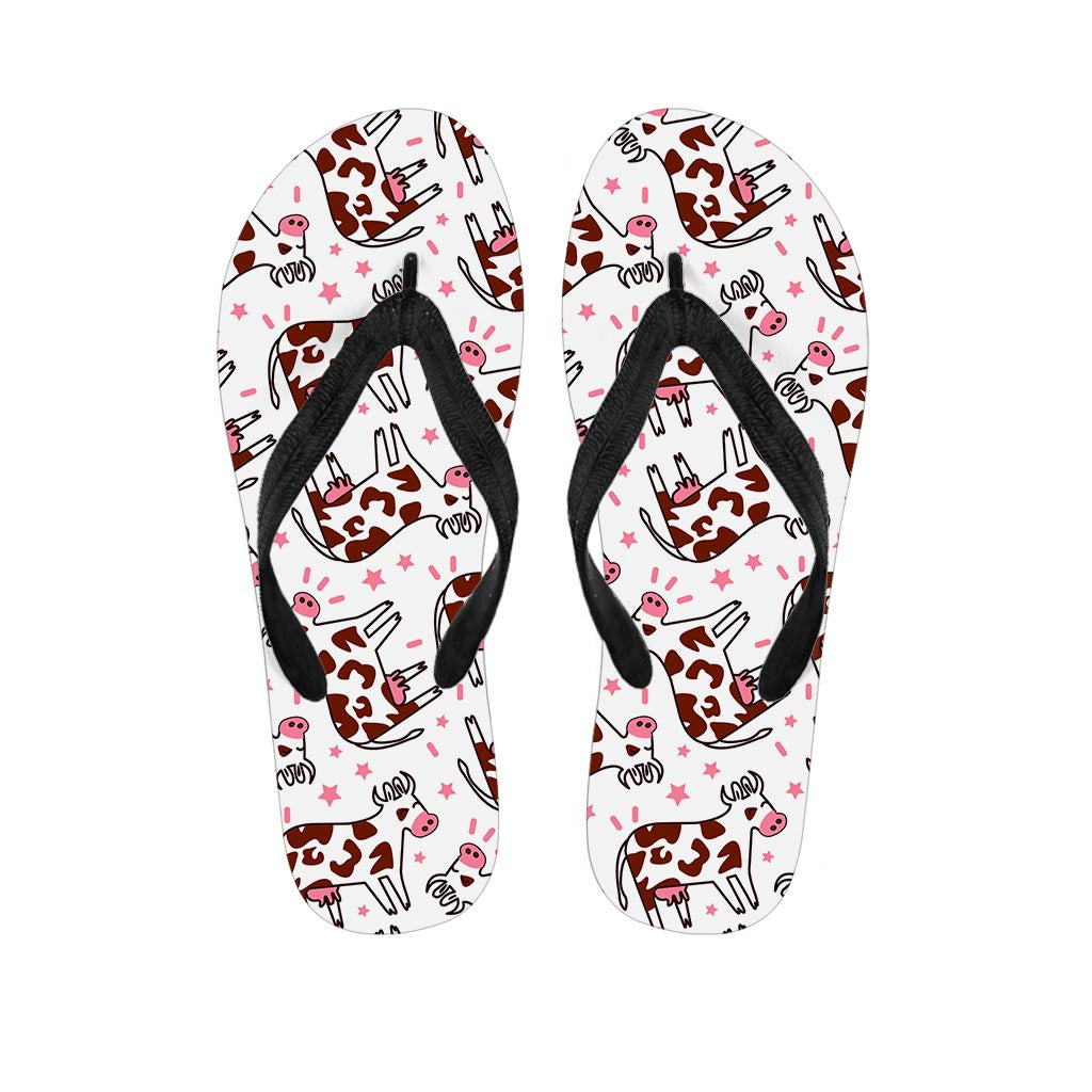 Cartoon Happy Dairy Cow Pattern Print Flip Flops