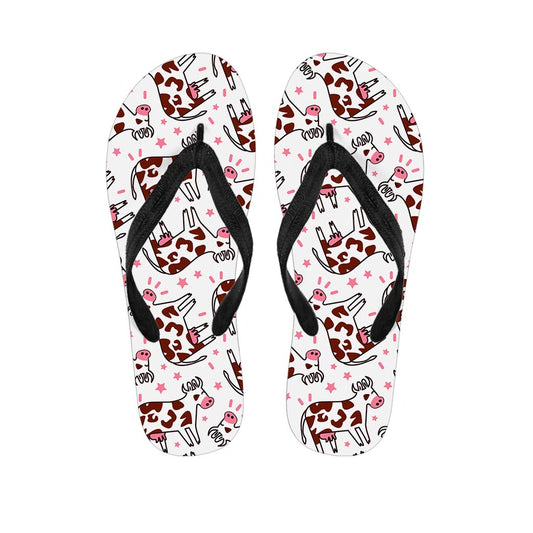 Cartoon Happy Dairy Cow Pattern Print Flip Flops