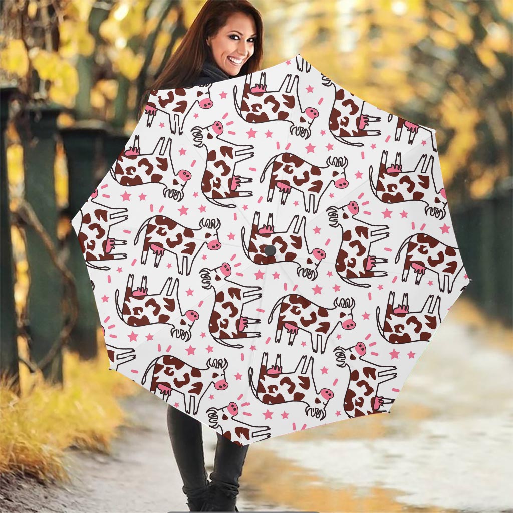 Cartoon Happy Dairy Cow Pattern Print Foldable Umbrella