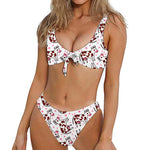 Cartoon Happy Dairy Cow Pattern Print Front Bow Tie Bikini