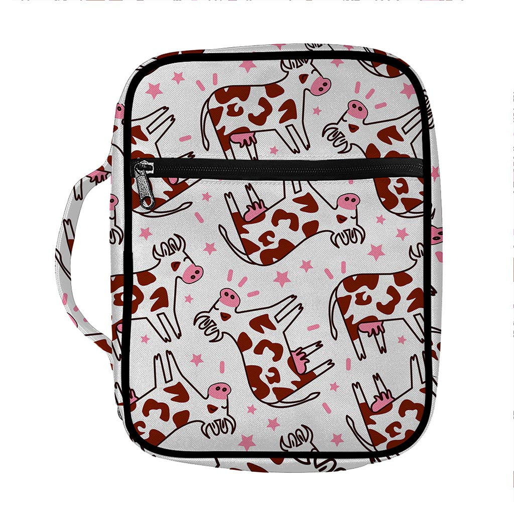 Cartoon Happy Dairy Cow Pattern Print Front Pocket Bible Bag