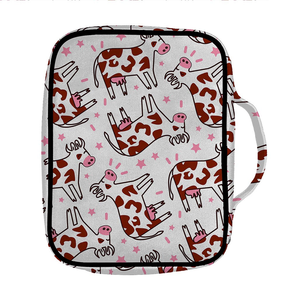 Cartoon Happy Dairy Cow Pattern Print Front Pocket Bible Bag
