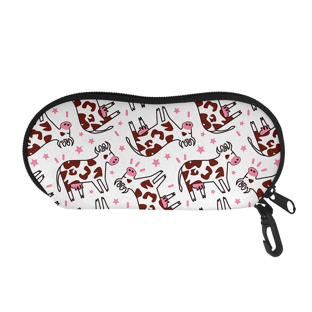 Cartoon Happy Dairy Cow Pattern Print Glasses Case