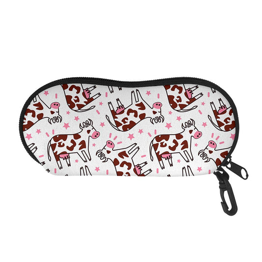 Cartoon Happy Dairy Cow Pattern Print Glasses Case
