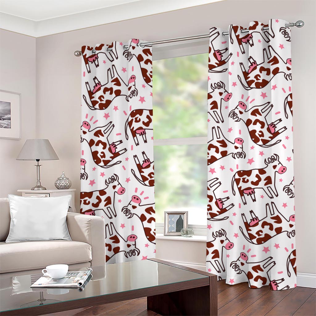 Cartoon Happy Dairy Cow Pattern Print Grommet Curtains