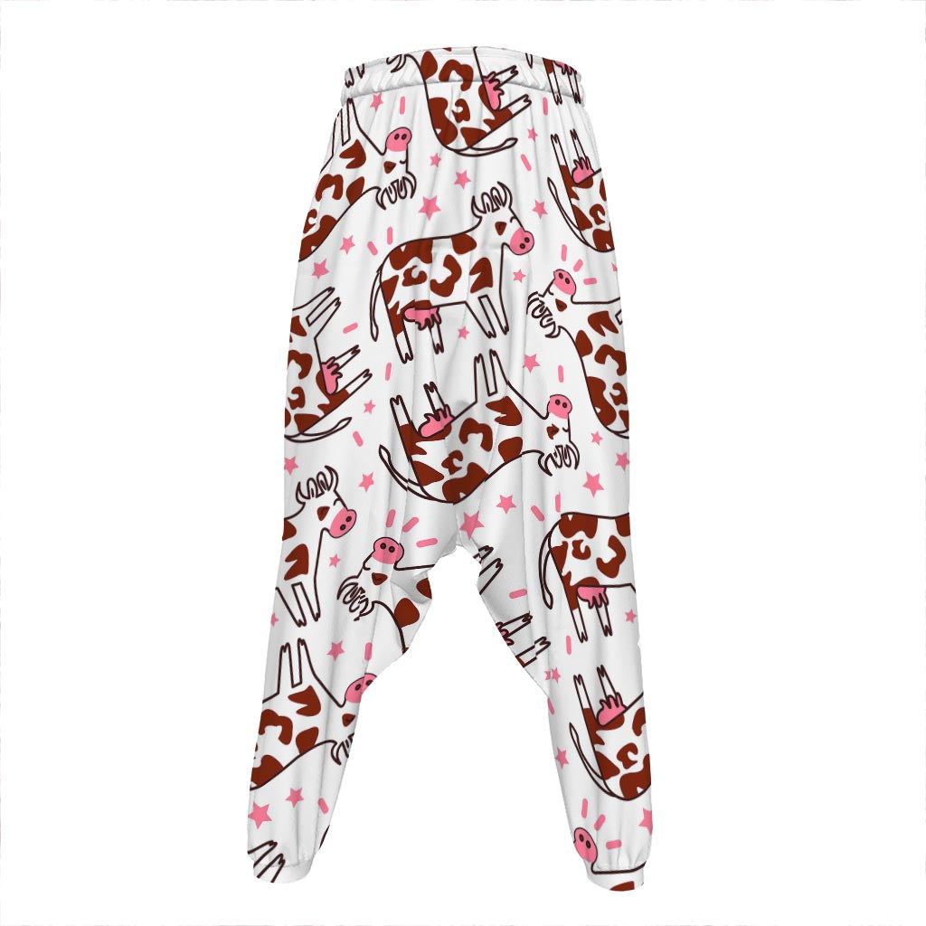 Cartoon Happy Dairy Cow Pattern Print Hammer Pants
