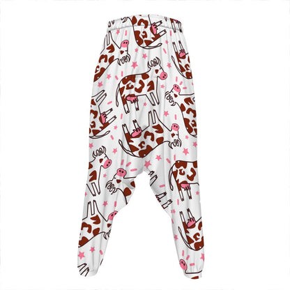 Cartoon Happy Dairy Cow Pattern Print Hammer Pants