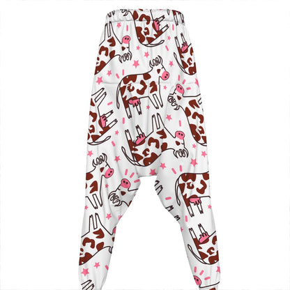 Cartoon Happy Dairy Cow Pattern Print Hammer Pants