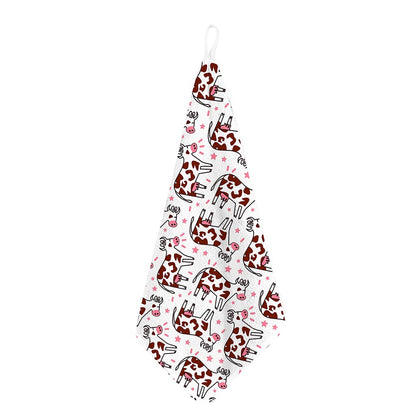 Cartoon Happy Dairy Cow Pattern Print Hand Towel