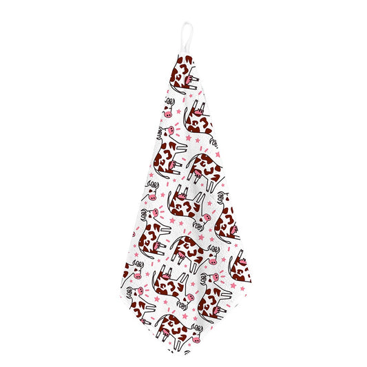 Cartoon Happy Dairy Cow Pattern Print Hand Towel