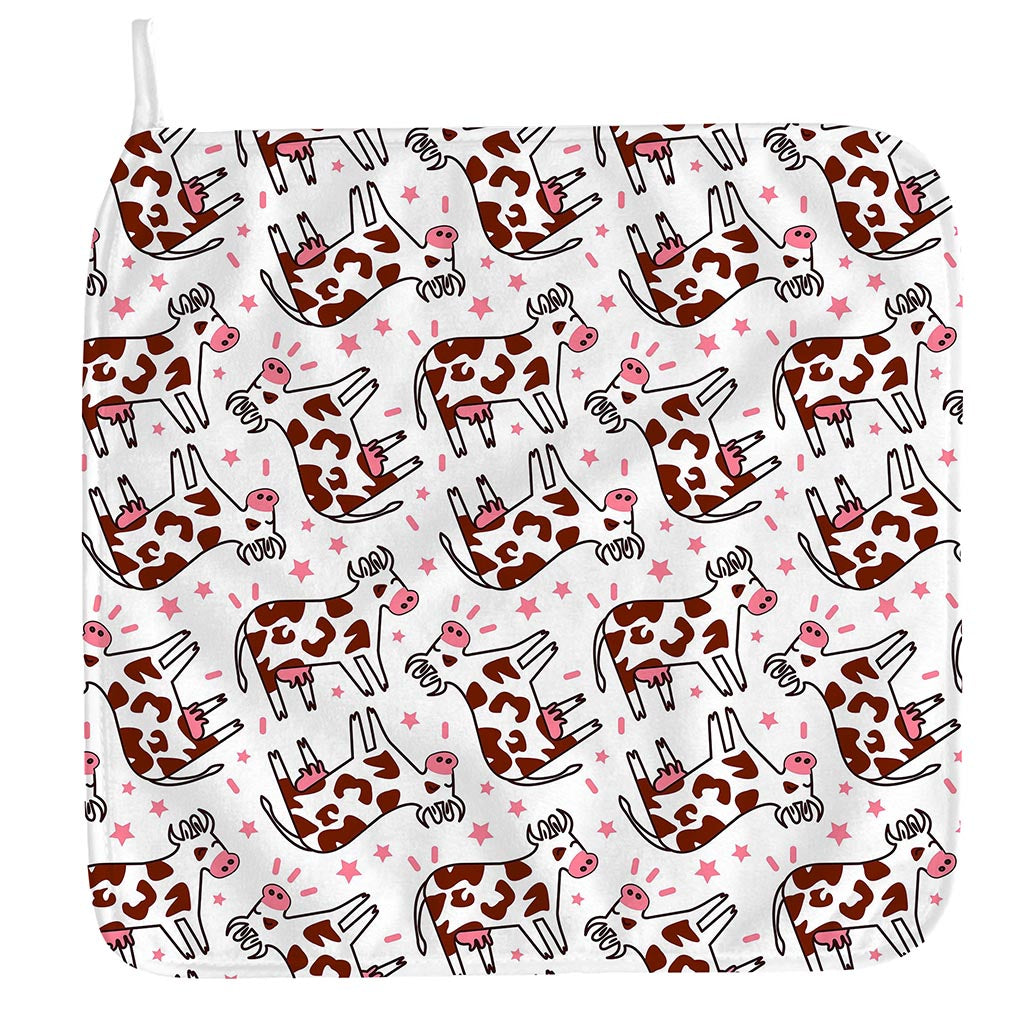 Cartoon Happy Dairy Cow Pattern Print Hand Towel
