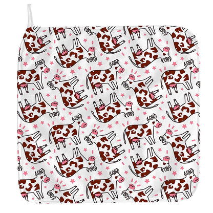 Cartoon Happy Dairy Cow Pattern Print Hand Towel