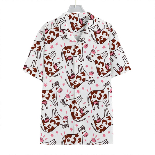 Cartoon Happy Dairy Cow Pattern Print Hawaiian Shirt