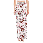 Cartoon Happy Dairy Cow Pattern Print High Slit Maxi Skirt