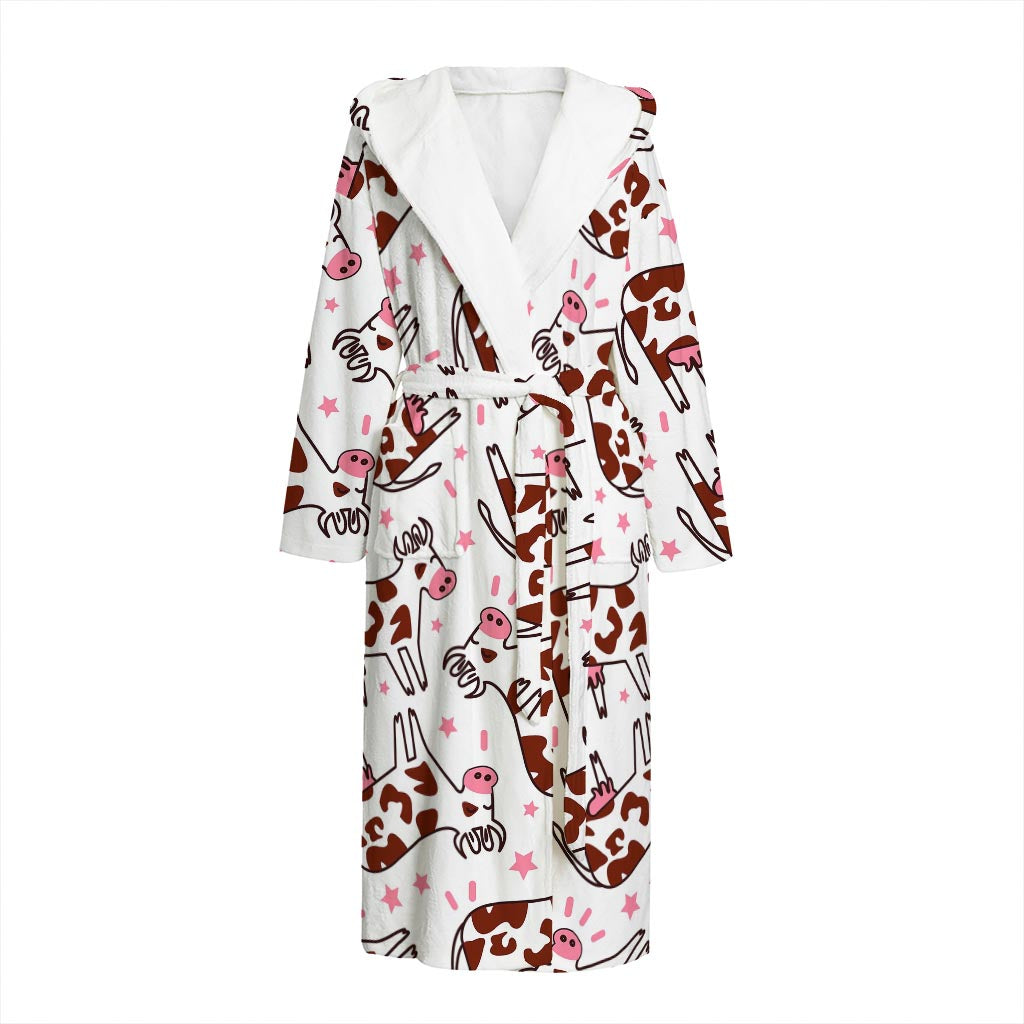 Cartoon Happy Dairy Cow Pattern Print Hooded Bathrobe