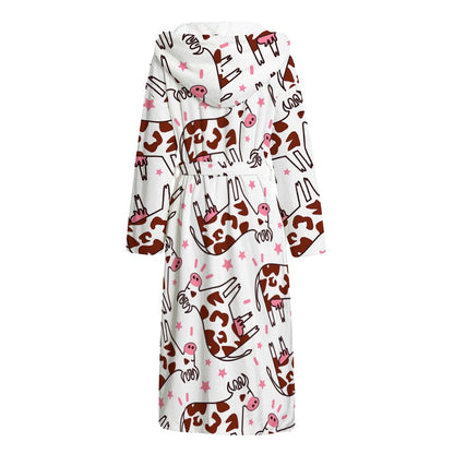 Cartoon Happy Dairy Cow Pattern Print Hooded Bathrobe