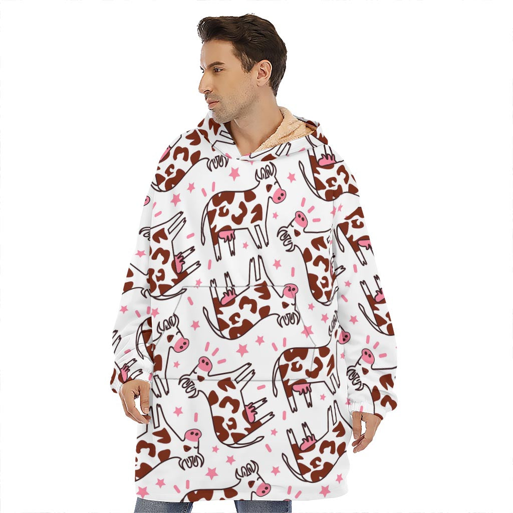 Cartoon Happy Dairy Cow Pattern Print Hoodie Blanket
